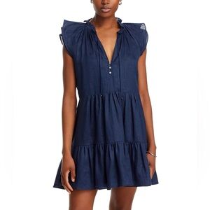 Veronica Beard Linen Ruffle Zee Mini Dress in Marine